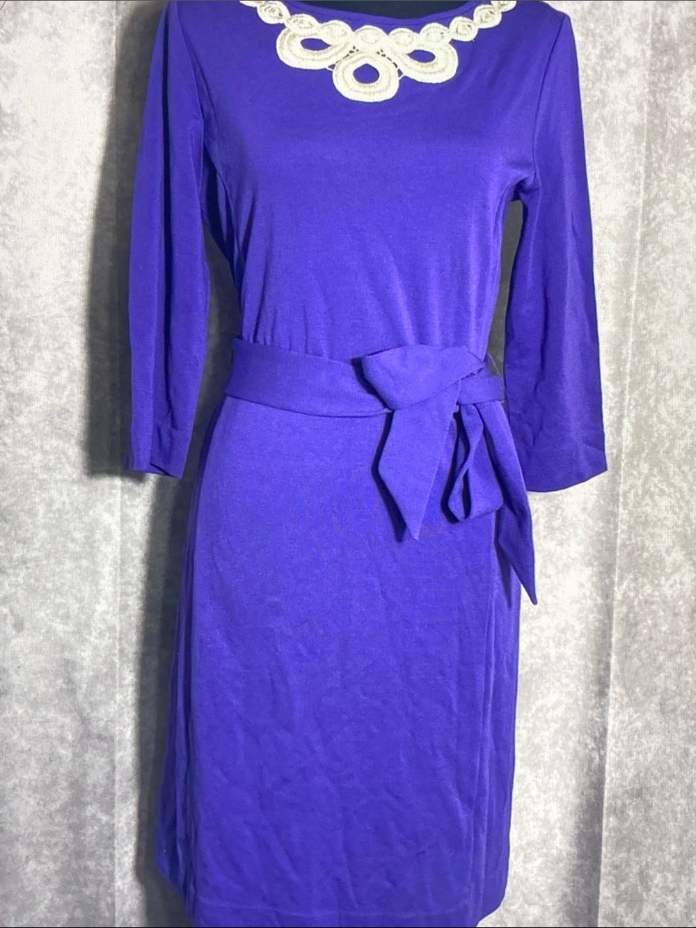 Lilly Pulitzer Purple Tie-Waist Midi Dress with Ivory Trim